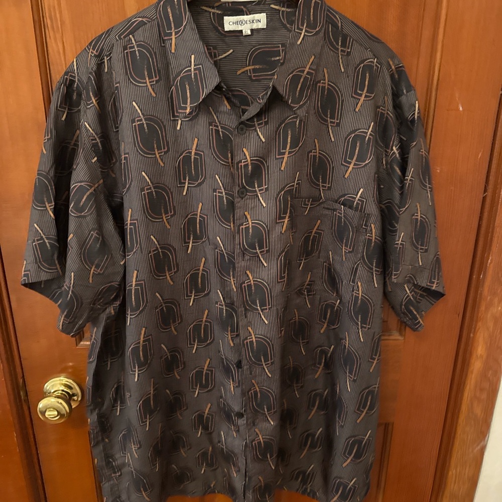 Chereskin Silk Shirt | XL | Retro Geometric Pattern | Vintage 90s Style